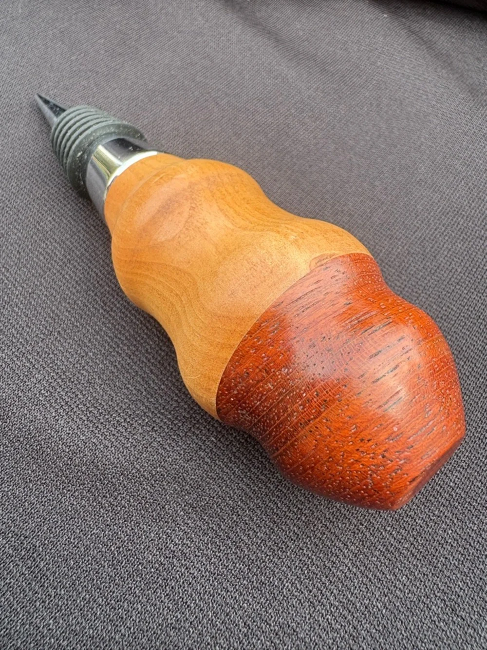 Two-Tone Turned Wood & Metal Wine Bottle Stopper Rustic Barware Gift